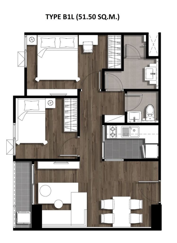 Two Bedroom 51.50 Sqm. TYPE B1L