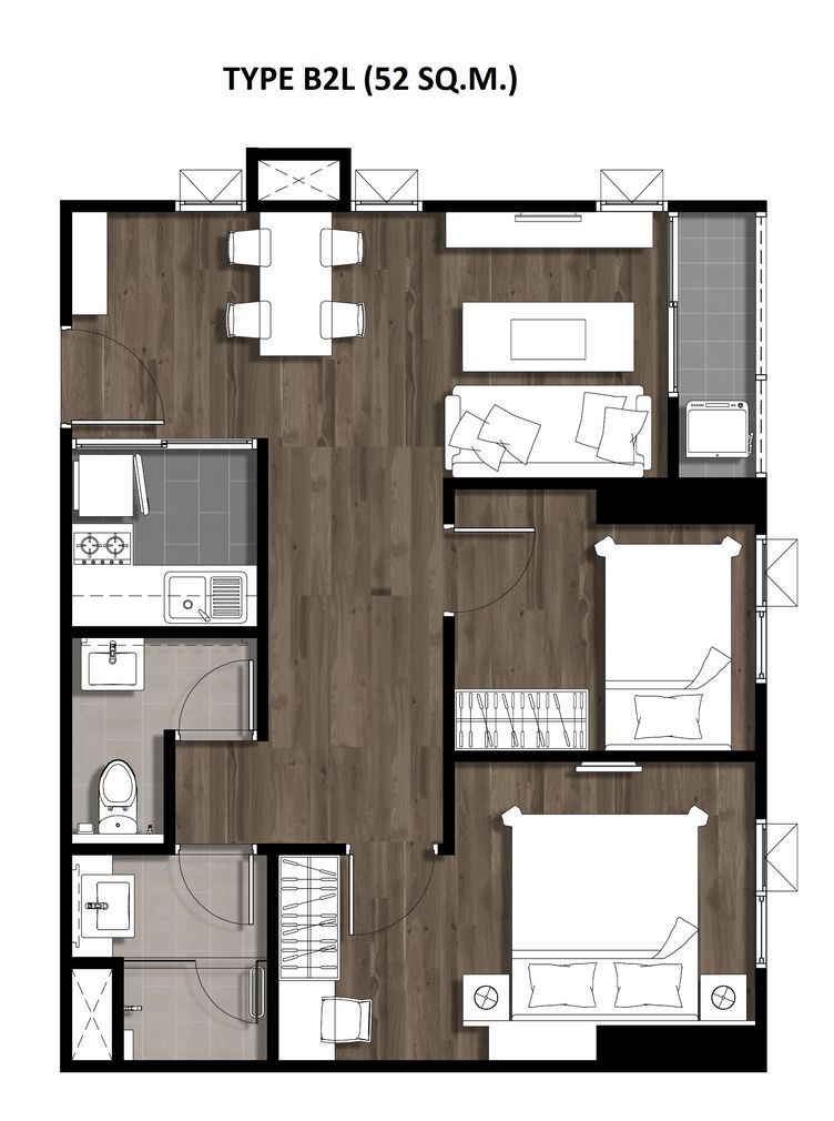 Two Bedroom 52 Sqm. TYPE B2L