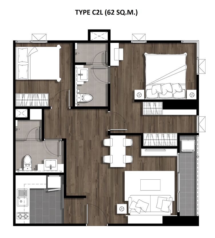 Two Bedroom 62 Sqm. TYPE C2L